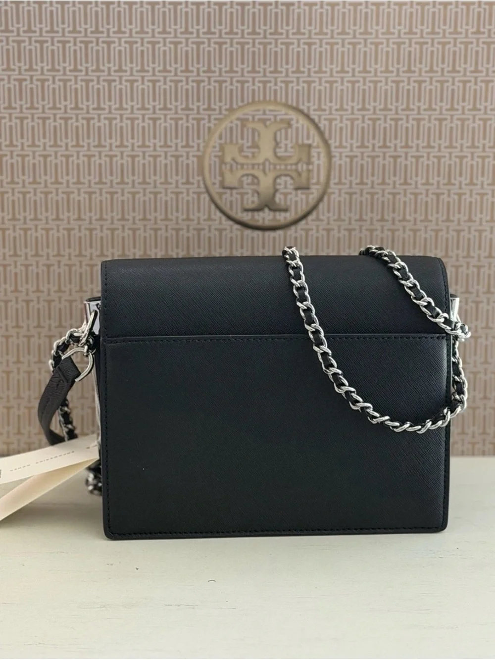 Tory Burch Robinson Convertible Shoulder Bag Black Silver Logo NWT